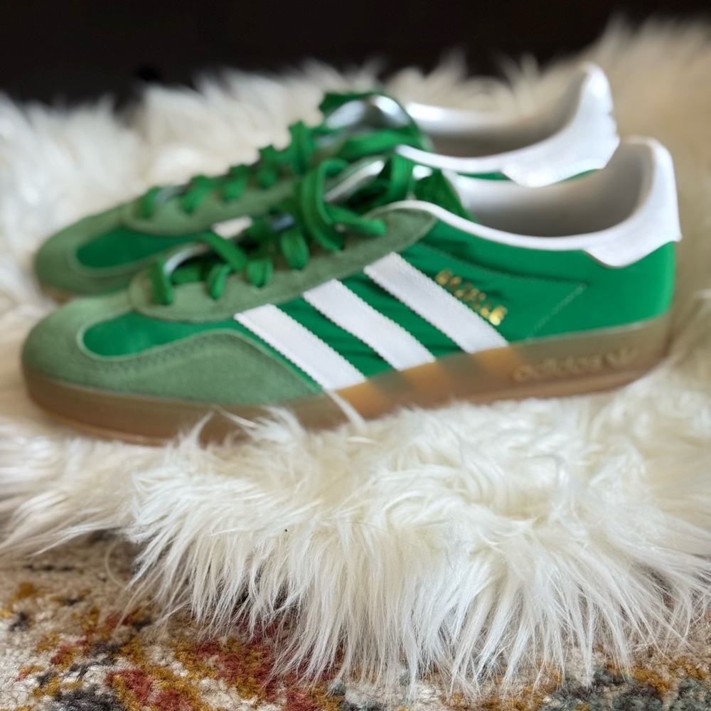 Adidas Green and White Sneakers
